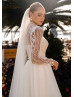 Long Sleeves Beaded Ivory Lace Tulle Sparkling Wedding Dress